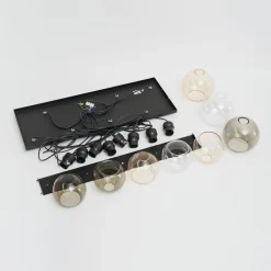 Cubus hængelampe, 85 cm, 8 lyskilder, klar/honning/brun, glas