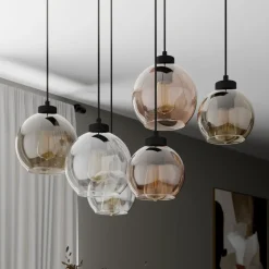 Cubus hængelampe, 74 cm, 6 lyskilder, klar/honning/brun, glas