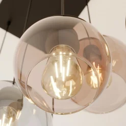 Cubus hængelampe, 74 cm, 6 lyskilder, klar/honning/brun, glas