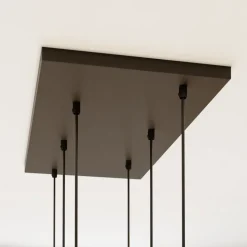 Cubus hængelampe, 74 cm, 6 lyskilder, klar/honning/brun, glas