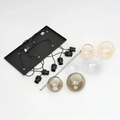 Cubus hængelampe, 74 cm, 6 lyskilder, klar/honning/brun, glas