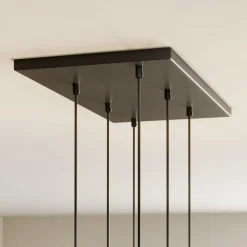 Cubus hængelampe, røggrå, glas, 74 cm lang, 6 lyskilder