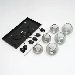 Cubus hængelampe, røggrå, glas, 74 cm lang, 6 lyskilder