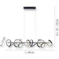 Curls LED-hængelampe, sort, metal, 99 cm lang, dæmpbar