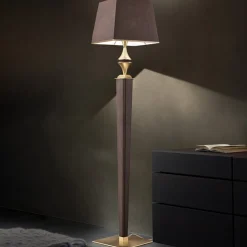 Darshan gulvlampe med brunt læderovertræk