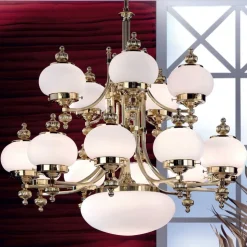 Delia lysekrone, messingfarvet Ø 100 cm, 16-lys, glas