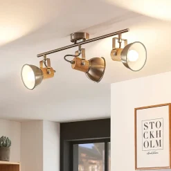 Dennis loftlampe med træ, 3 lyskilder, aflang