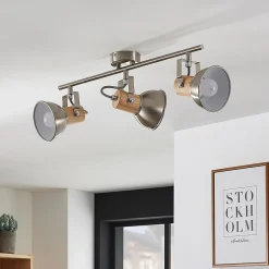 Dennis loftlampe med træ, 3 lyskilder, aflang