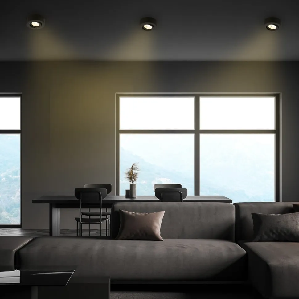 Desi indbygningslampe, sort, Ø9cm, tænd/sluk, 3000K