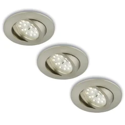 Drejelig LED-indbygningsspot, 3 stk., mat nikkel