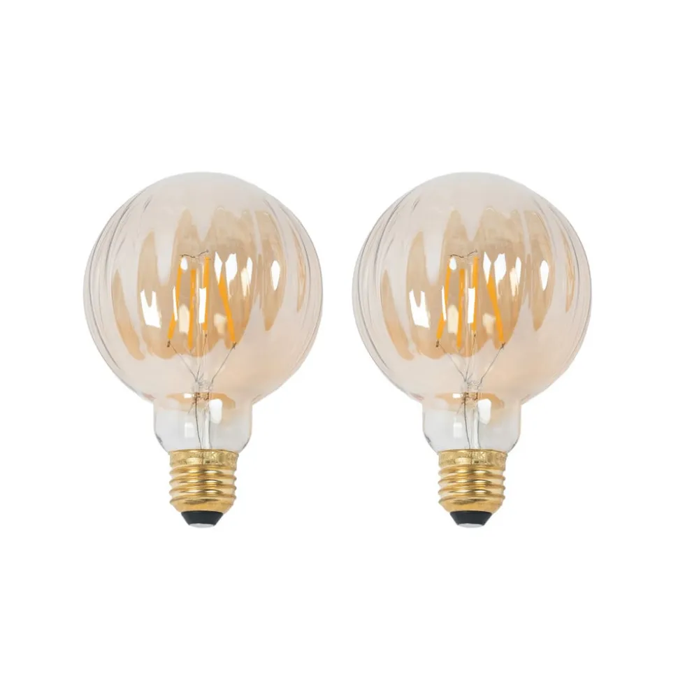 E27 3,8 W LED G95 2.700 K 340lm riller, rav, 2 stk