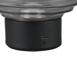 Earl LED genopladelig bordlampe, sort/røget, højde 14,5 cm, glas