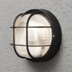 Elmas oval udendørs væglampe, rund, sort