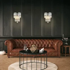 Empire væglampe, krom/klart krystalglas, stål, IP44