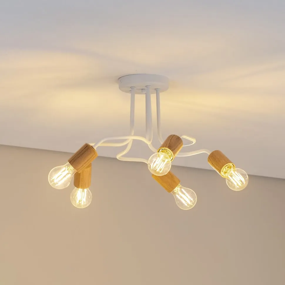 Envostar Joiy loftslampe 5-lys fordelt hvid/træ