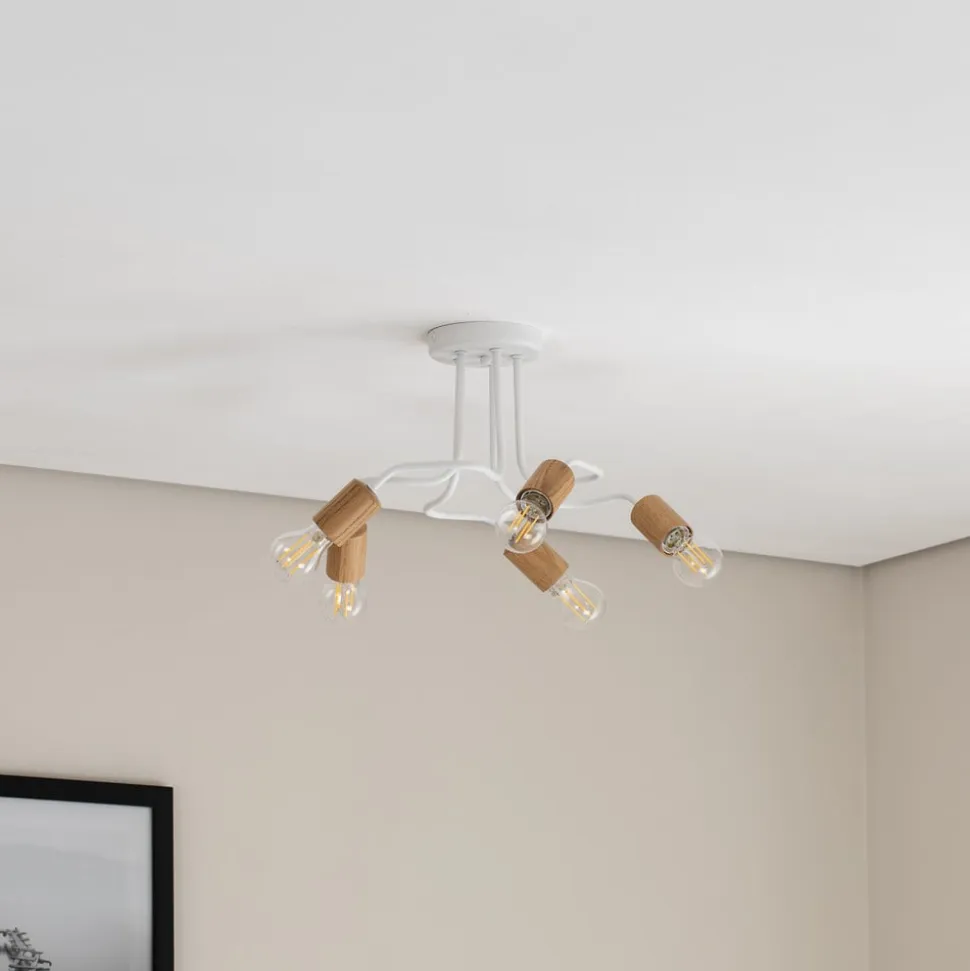 Envostar Joiy loftslampe 5-lys fordelt hvid/træ