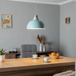 Envostar Kaitt hængelampe, mintgrøn, Ø 34 cm, trædetaljer