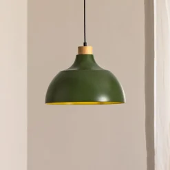 Envostar Kaitt hængelampe, mørkegrøn, Ø 34 cm, trædetaljer