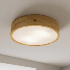 Envostar loftlampe Kerio, Ø 37 cm, naturligt egetræ