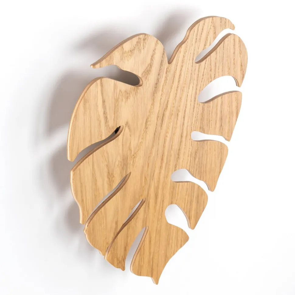 Envostar væglampe Folah, bladform, lyst træ, 40 x 35 cm