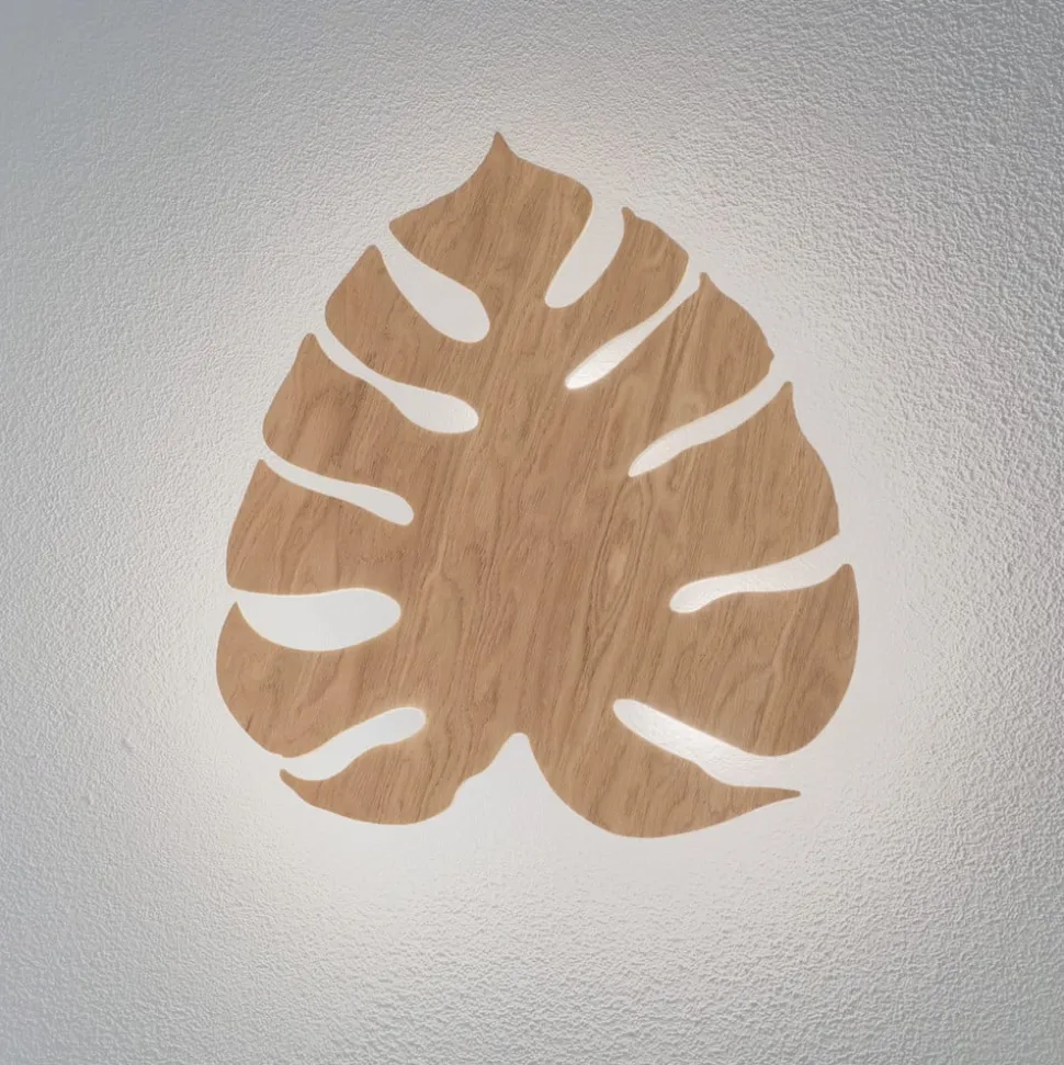 Envostar væglampe Folah, bladform, lyst træ, 40 x 35 cm