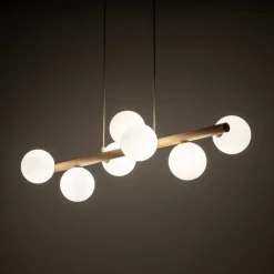Estera hængelampe, opalglas, træ, 7 lyskilder