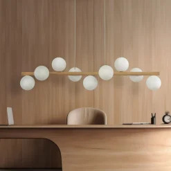 Estera hængelampe, opalglas, træ, 9 lyskilder