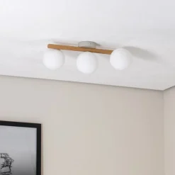 Estera loftlampe, opalglas, træ, 3 lyskilder