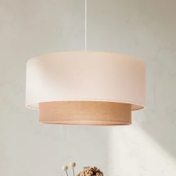 Euluna Boho pendellampe, beige, tekstil, Ø 45 cm