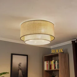 Euluna loftlampe Boho jute & sort, brun/sort, Ø60cm