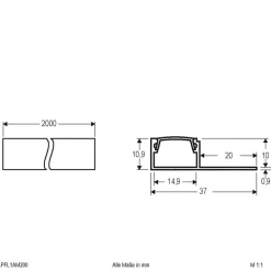 EVN APFL1 alu-fliseprofil, ensidet, 200cmx3,7cm