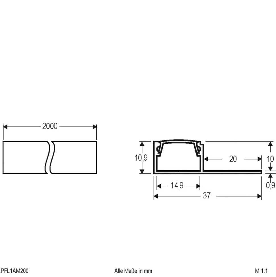 EVN APFL1 alu-fliseprofil, ensidet, 200cmx3,7cm