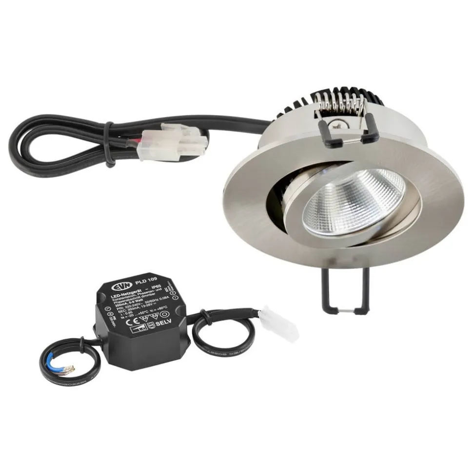 EVN PC20 indbygningslampe, fasedæmper 3.000 K stål