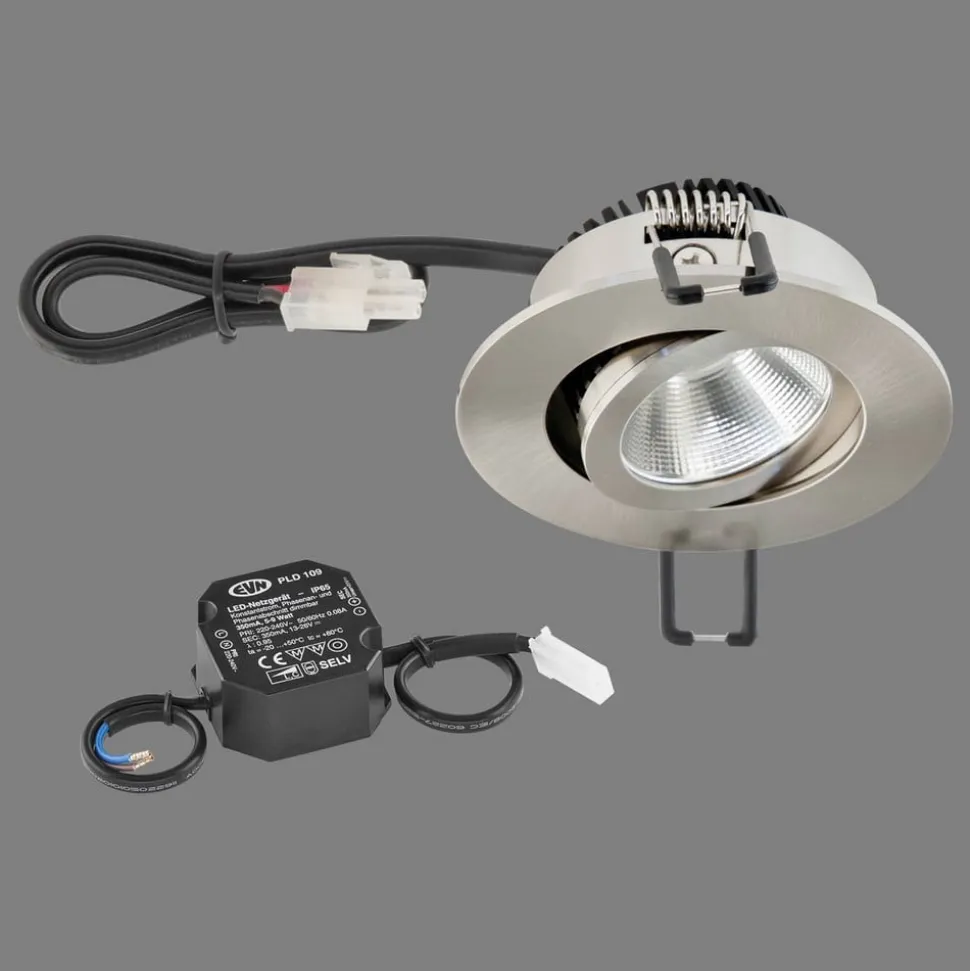 EVN PC20 indbygningslampe, fasedæmper 3.000 K stål