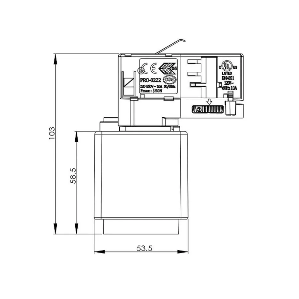 3-fase skinne D Adapter til ledningsudtag, grå, 1380 W