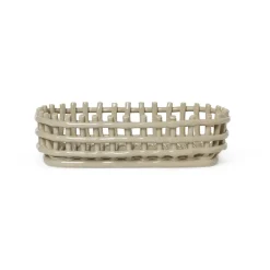 ferm LIVING Keramisk kurv, oval, beige, længde 30 cm, keramik