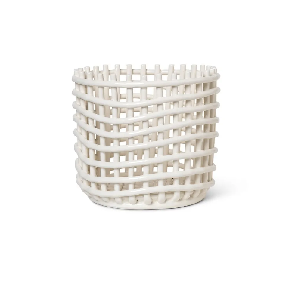 ferm LIVING Keramisk kurv, rund, Ø 23,5 cm, hvid, keramik