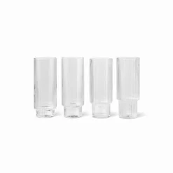 ferm LIVING Longdrink-glas Ripple, klar, 300 ml, glas, sæt med 4 stk