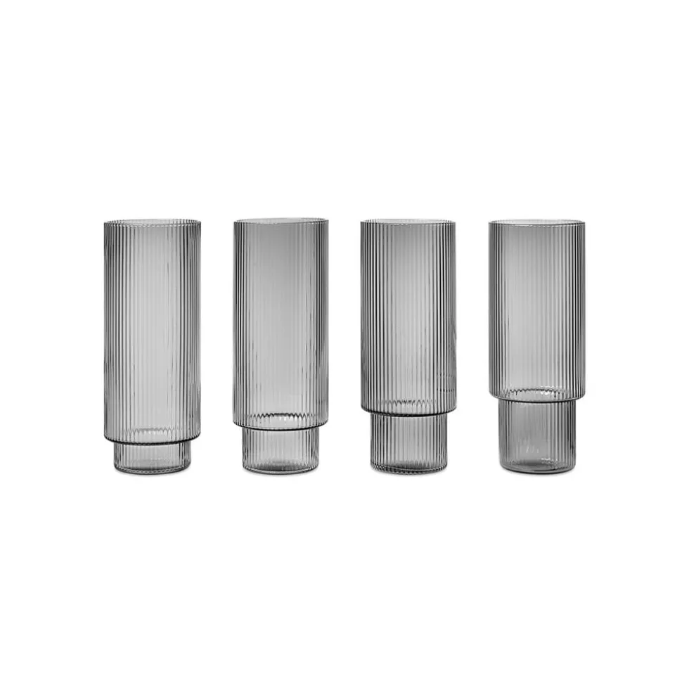 ferm LIVING Longdrink-glas Ripple, grå, 300 ml, glas, sæt med 4 stk