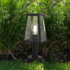 Fia sokkellampe i mat sort med klart glas