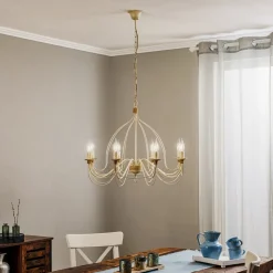 FILO lysekrone, 8 lyskilder, hvid-antik