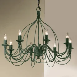FILO lysekrone, 8 lyskilder, grøn-antik