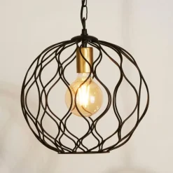 Finesse hængelampe, sort/guld, metal, Ø31,5 cm, E27