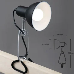 Fix-klemmelampe, metalskærm, sort