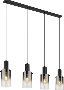 Florentina hængelampe, længde 103 cm, røggrå, glas, 4 lyskilder.
