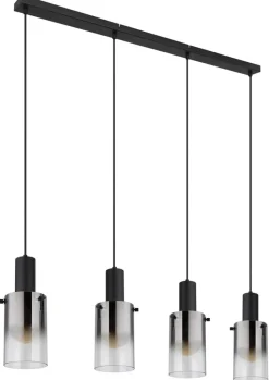 Florentina hængelampe, længde 103 cm, røggrå, glas, 4 lyskilder.