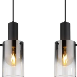 Florentina hængelampe, længde 103 cm, røggrå, glas, 4 lyskilder.