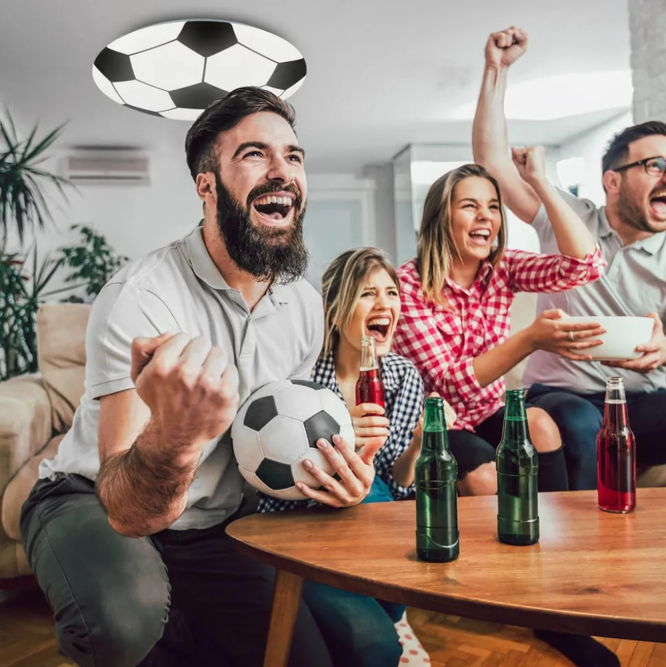 Fodbold LED-loftlampe, sort-hvid, Ø 27,5cm