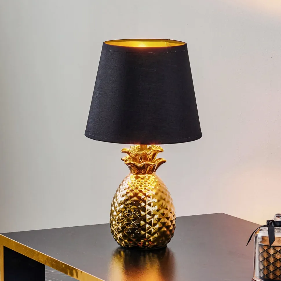 Fornem keramisk bordlampe Pineapple i guld-sort