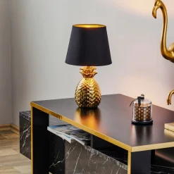 Fornem keramisk bordlampe Pineapple i guld-sort